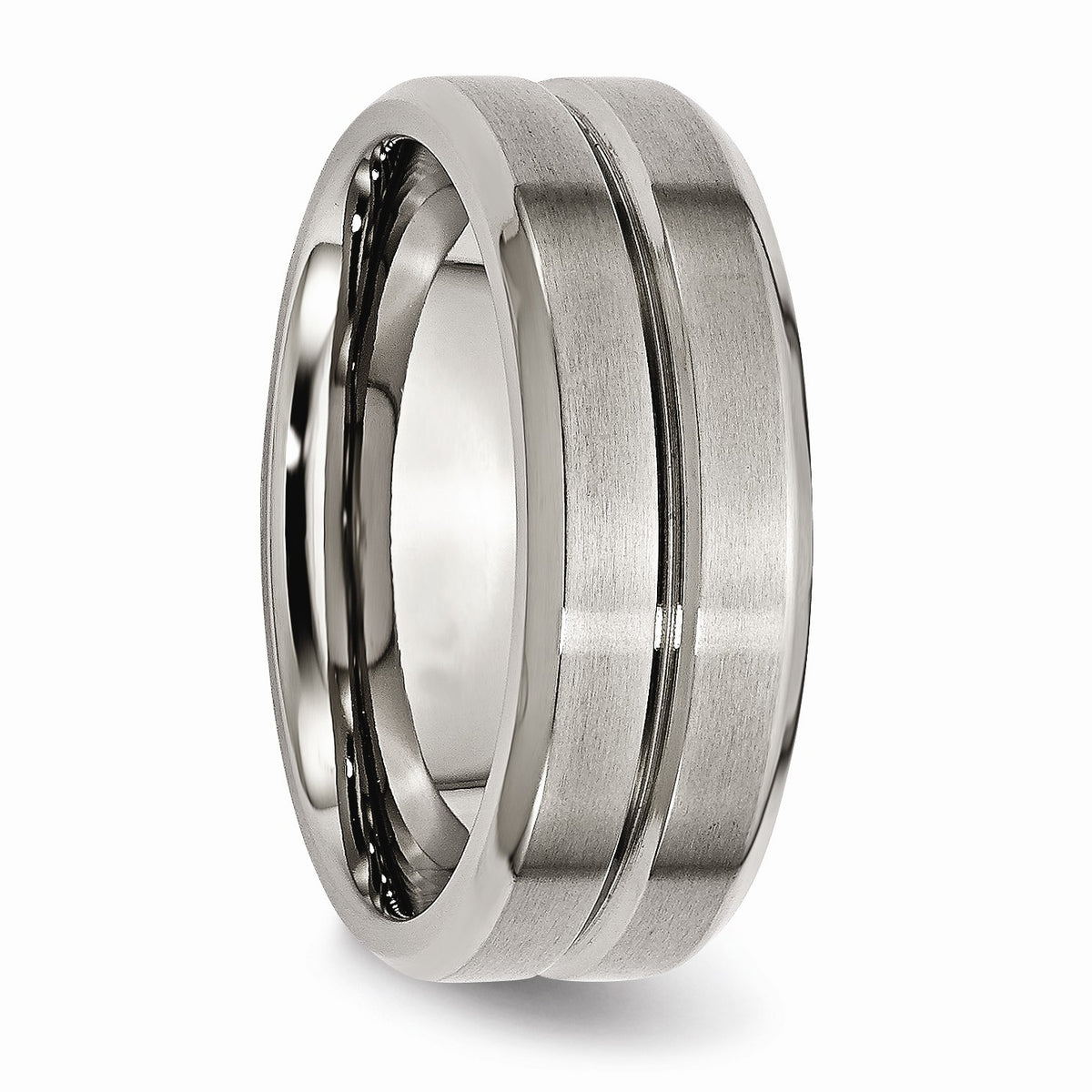 Alternate view of the Titanium 8mm Grooved And Beveled Edge Comfort Fit Band by The Black Bow Jewelry Co.