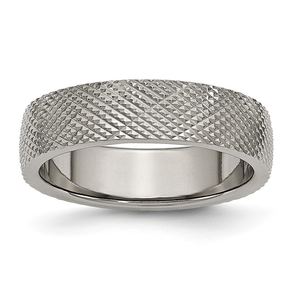 Titanium 6mm Crisscross Textured Standard Fit Band, Item R9885 by The Black Bow Jewelry Co.