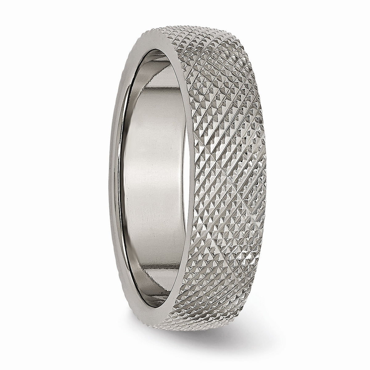 Alternate view of the Titanium 6mm Crisscross Textured Standard Fit Band by The Black Bow Jewelry Co.