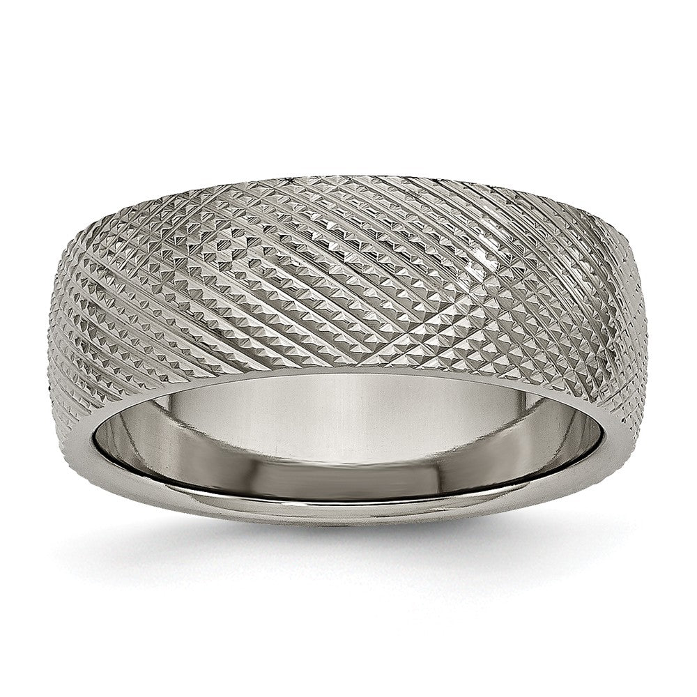 Titanium 8mm Crisscross Textured Standard Fit Band, Item R9886 by The Black Bow Jewelry Co.