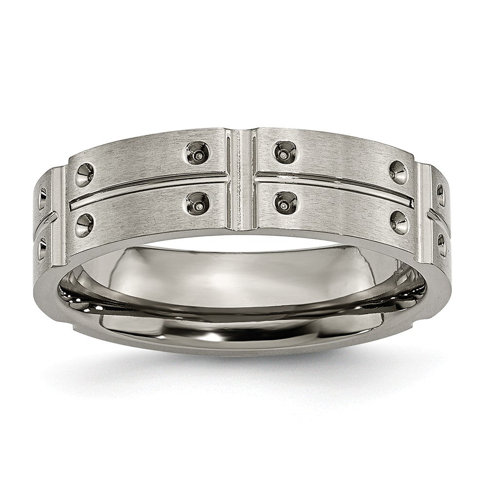Titanium 6mm Brushed and Polished Grooved Comfort Fit Band, Item R9887 by The Black Bow Jewelry Co.