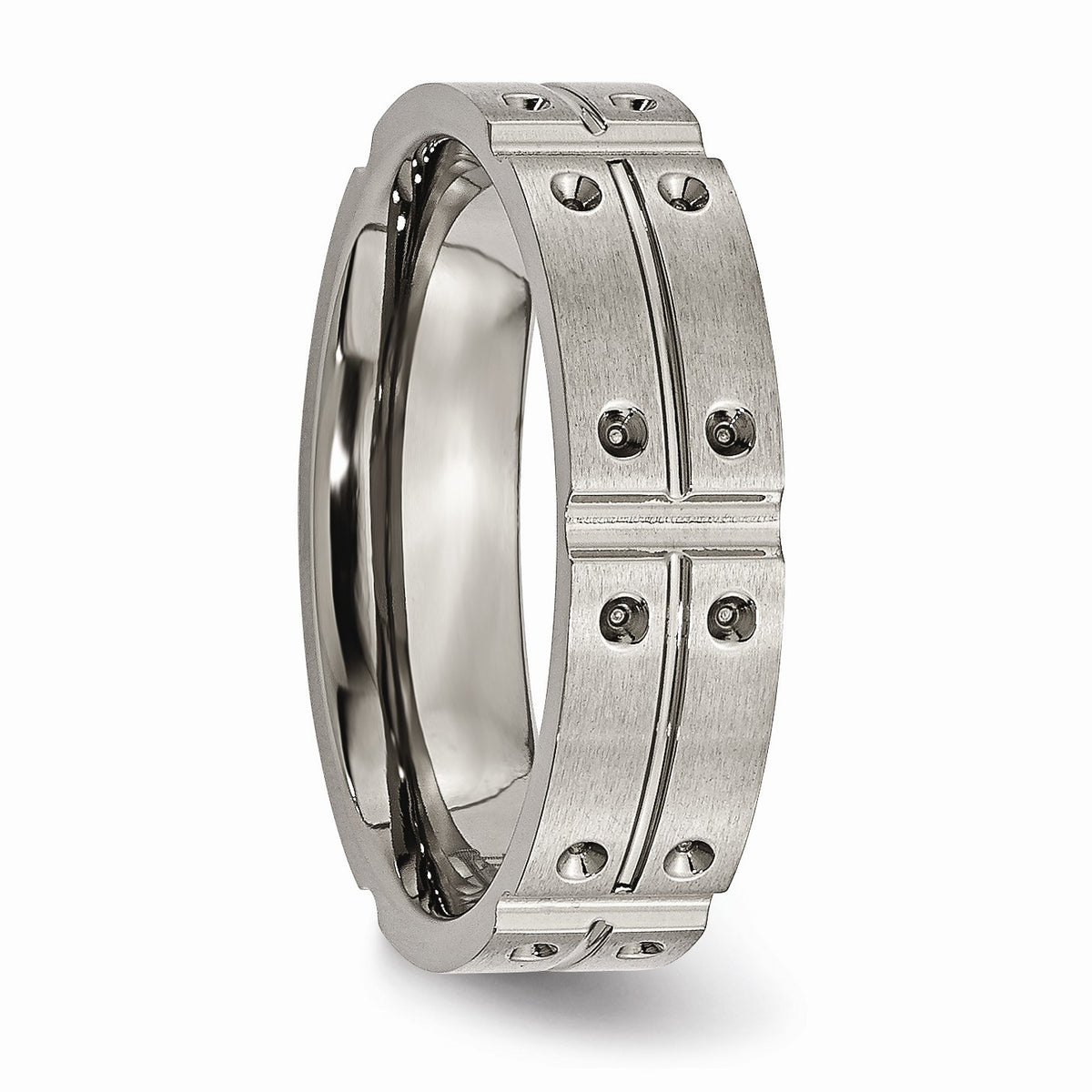 Alternate view of the Titanium 6mm Brushed and Polished Grooved Comfort Fit Band by The Black Bow Jewelry Co.