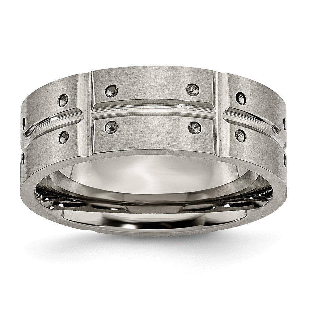 Titanium 8mm Brushed and Polished Grooved Comfort Fit Band, Item R9888 by The Black Bow Jewelry Co.