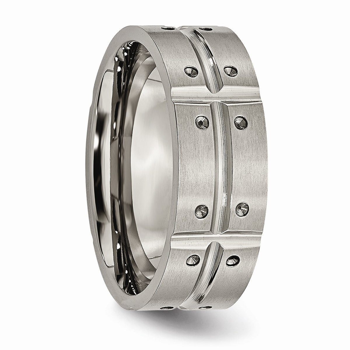 Alternate view of the Titanium 8mm Brushed and Polished Grooved Comfort Fit Band by The Black Bow Jewelry Co.