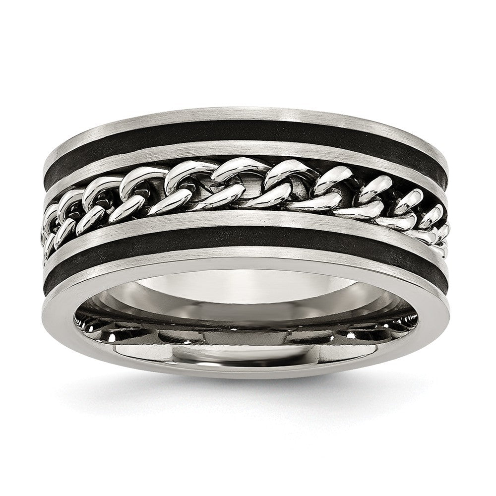 Stainless Steel And Black-plated 10mm Chain Comfort Fit Band, Item R9898 by The Black Bow Jewelry Co.