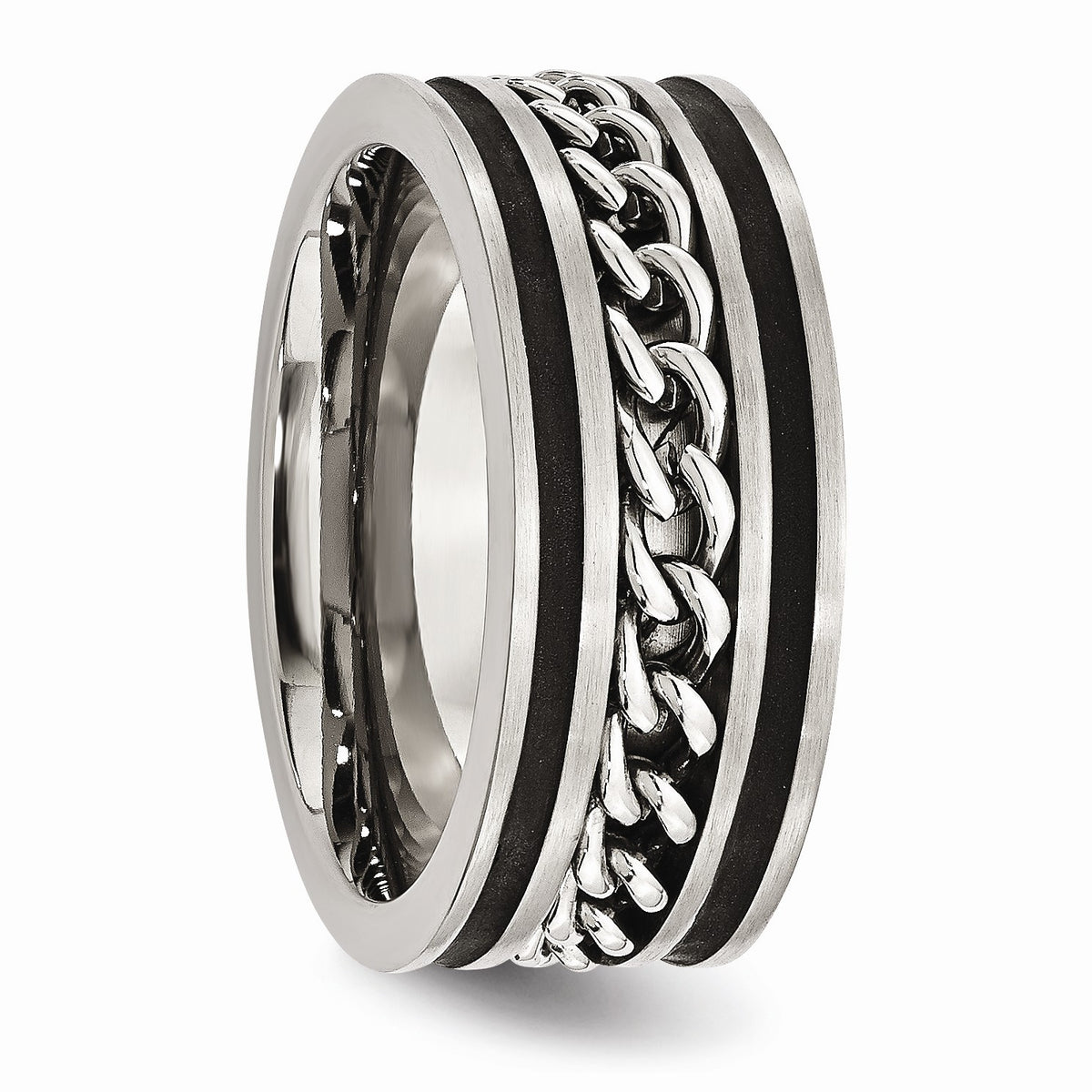 Alternate view of the Stainless Steel And Black-plated 10mm Chain Comfort Fit Band by The Black Bow Jewelry Co.