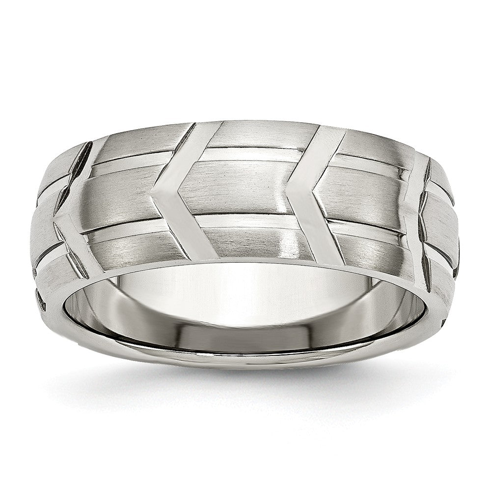 Stainless Steel Grooved 8mm Dual Finished Comfort Fit Band, Item R9901 by The Black Bow Jewelry Co.
