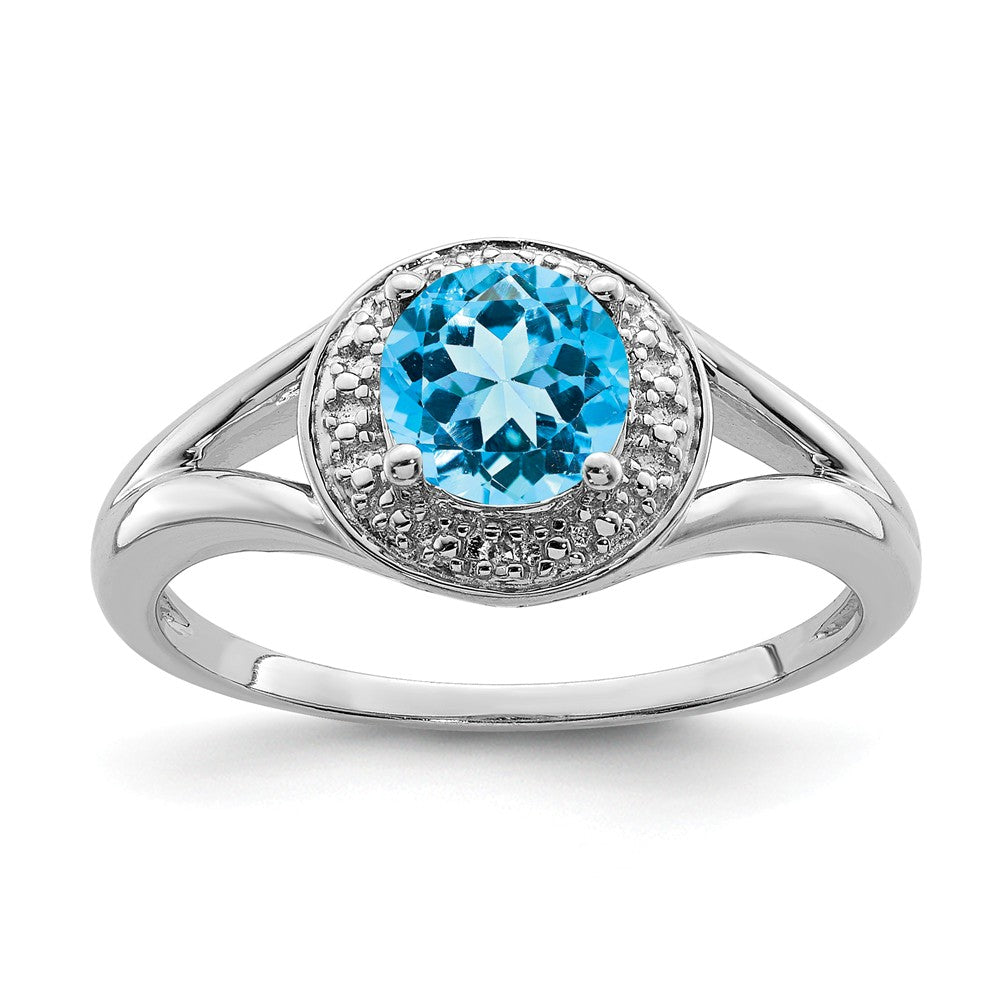 Sterling Silver .01 Ctw Diamond &amp; Round Blue Topaz Ring, Item R9929 by The Black Bow Jewelry Co.