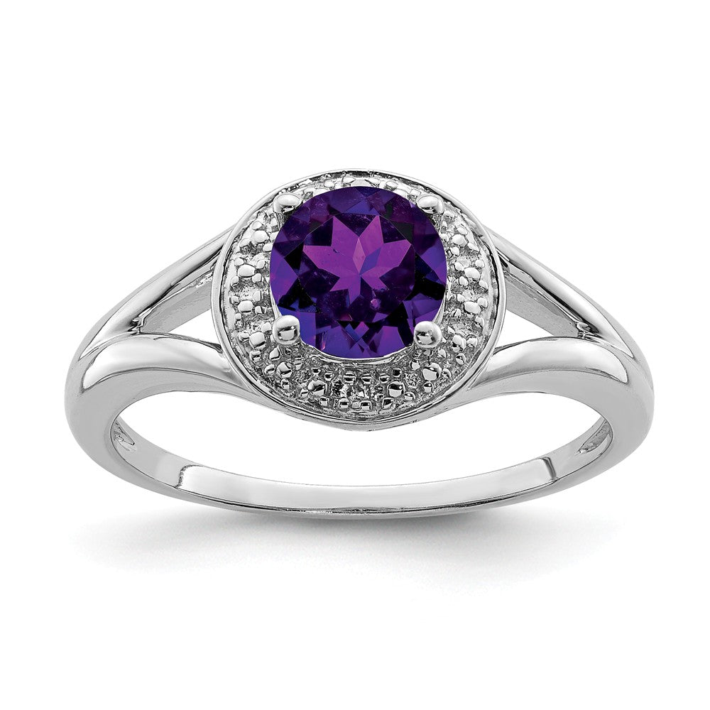 Sterling Silver .01 Ctw Diamond &amp; Round Amethyst Ring, Item R9930 by The Black Bow Jewelry Co.