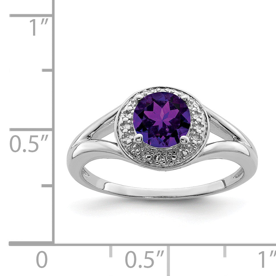Alternate view of the Sterling Silver .01 Ctw Diamond &amp; Round Amethyst Ring by The Black Bow Jewelry Co.