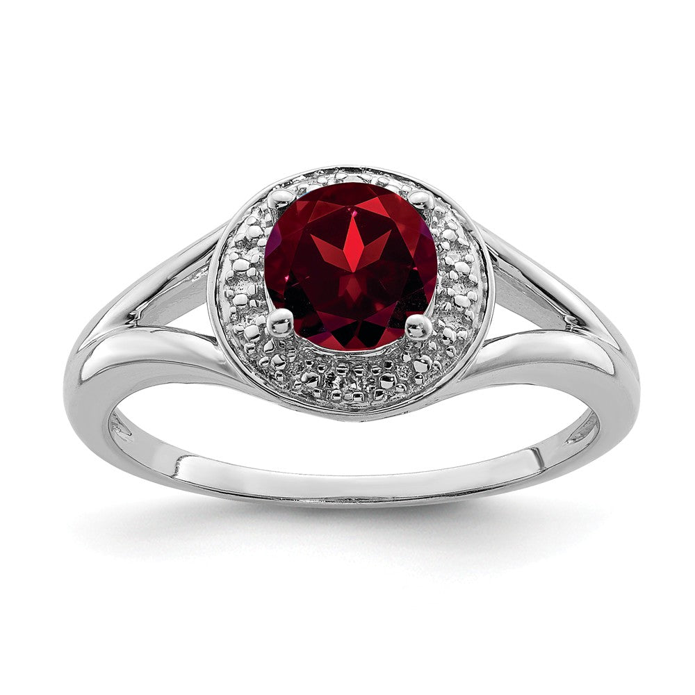 Sterling Silver .01 Ctw Diamond &amp; Round Garnet Ring, Item R9931 by The Black Bow Jewelry Co.