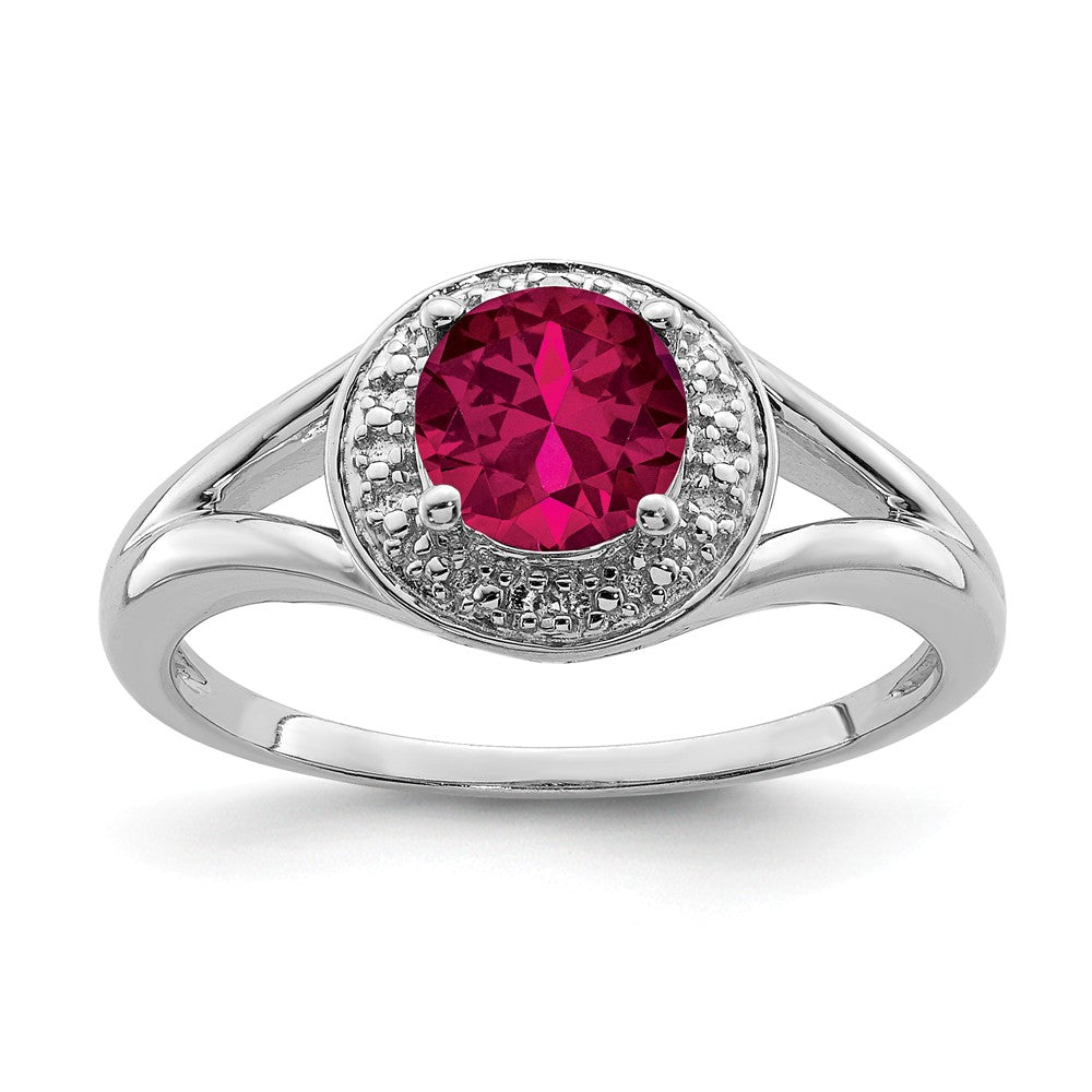 Sterling Silver .01 Ctw Diamond &amp; Round Created Ruby Ring, Item R9932 by The Black Bow Jewelry Co.