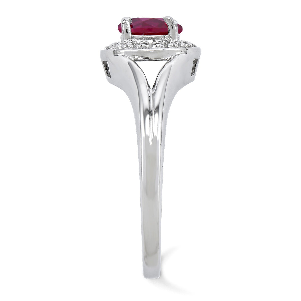 Alternate view of the Sterling Silver .01 Ctw Diamond &amp; Round Created Ruby Ring by The Black Bow Jewelry Co.