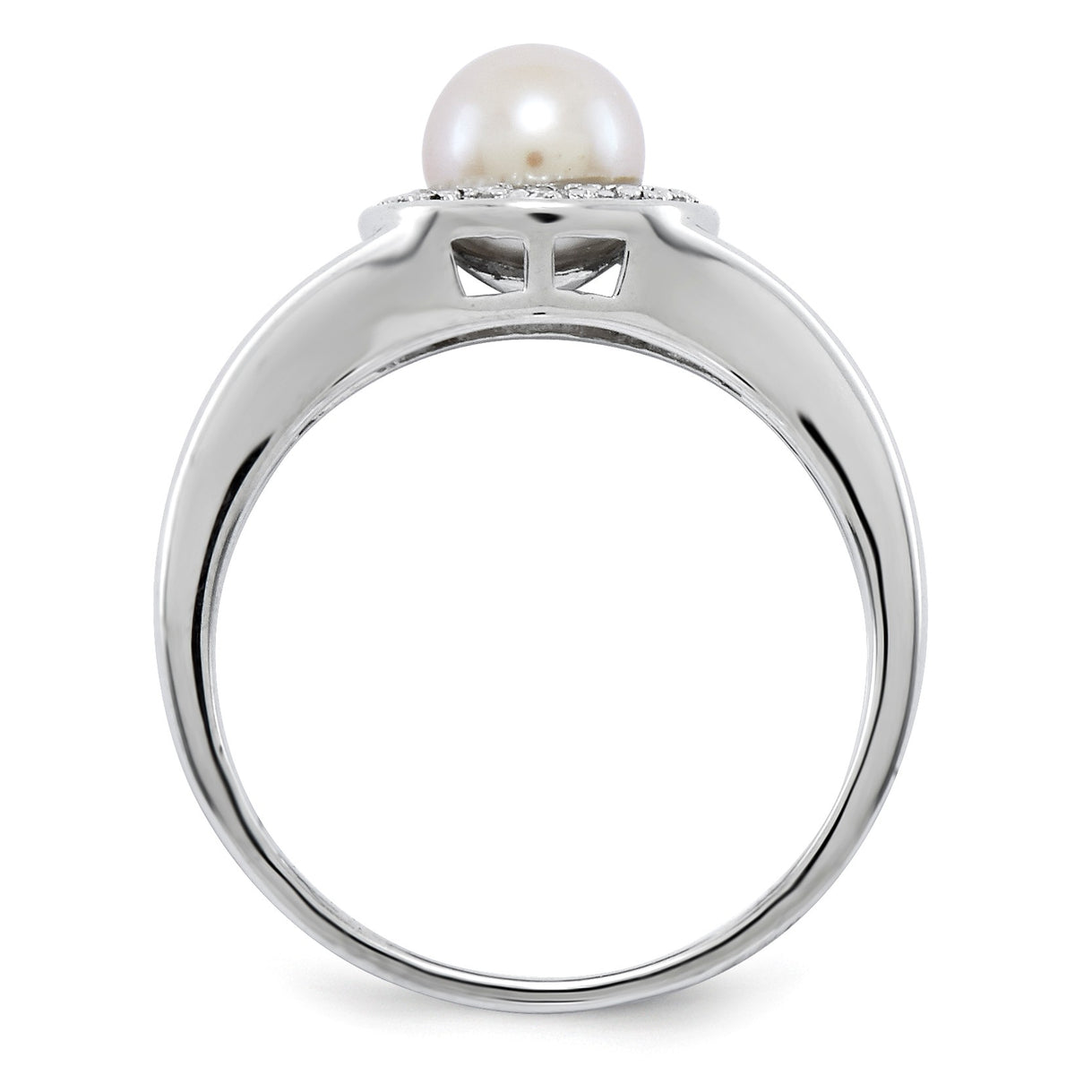 Alternate view of the Sterling Silver .01 Ctw Diamond &amp; Cultured Pearl Halo Ring by The Black Bow Jewelry Co.