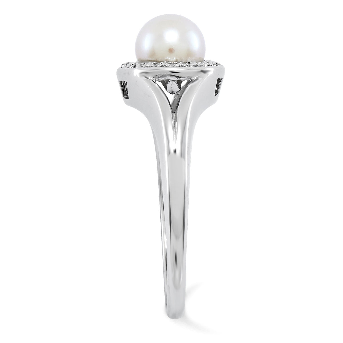 Alternate view of the Sterling Silver .01 Ctw Diamond &amp; Cultured Pearl Halo Ring by The Black Bow Jewelry Co.