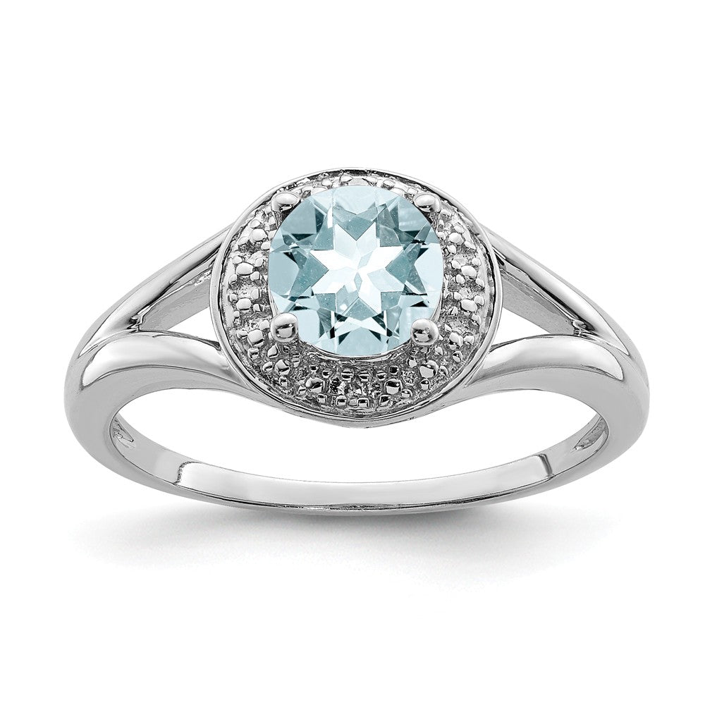 Sterling Silver .01 Ctw Diamond &amp; Round Aquamarine Ring, Item R9934 by The Black Bow Jewelry Co.