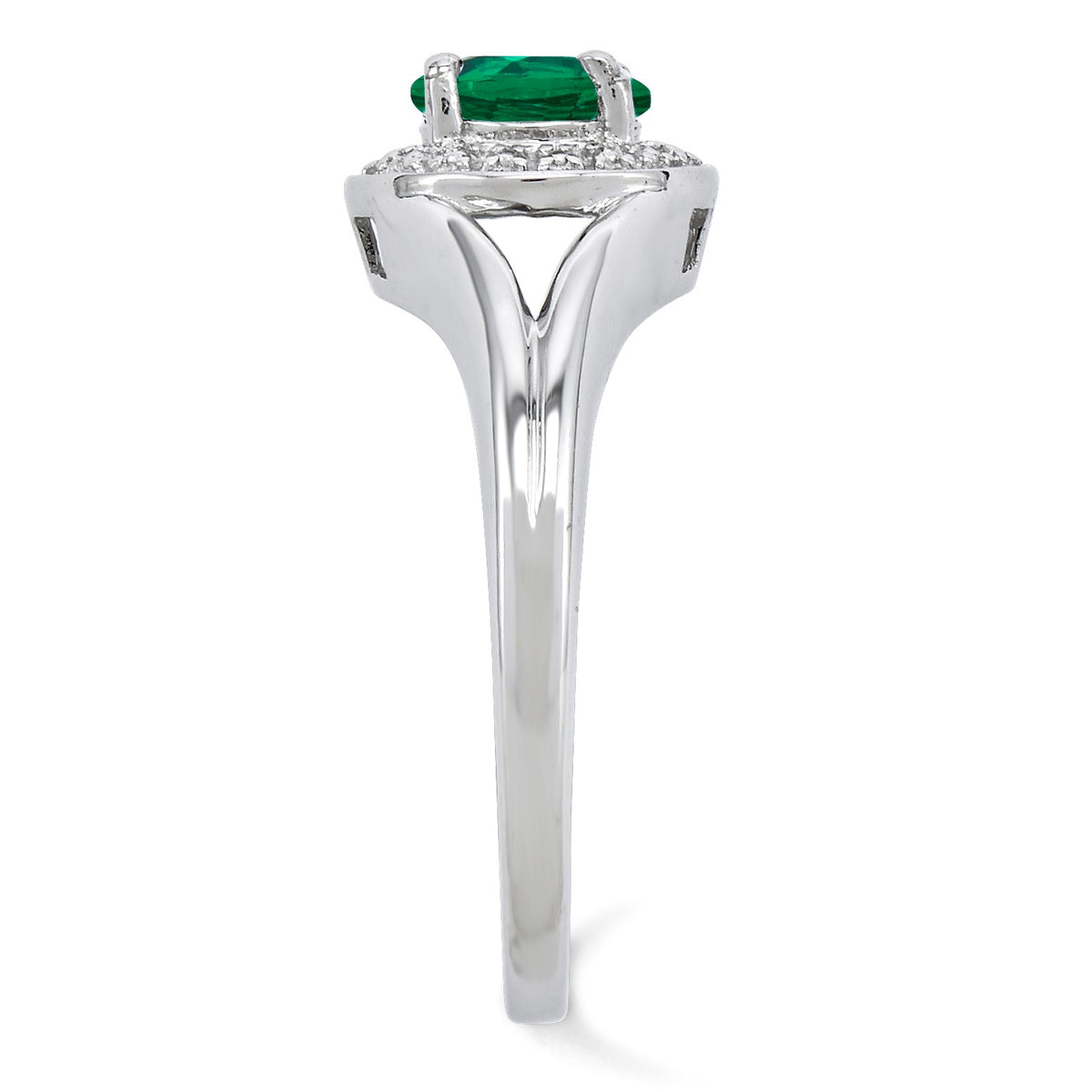 Alternate view of the Sterling Silver .01 Ctw Diamond &amp; Round Created Emerald Ring by The Black Bow Jewelry Co.