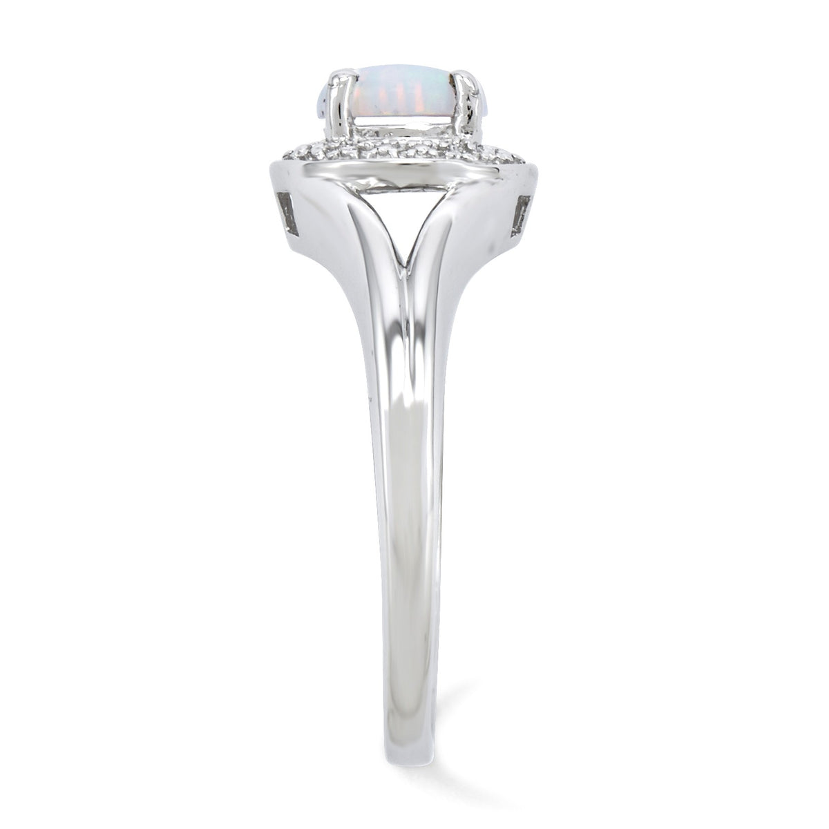 Alternate view of the Sterling Silver .01 Ctw Diamond &amp; Round Created Opal Ring by The Black Bow Jewelry Co.