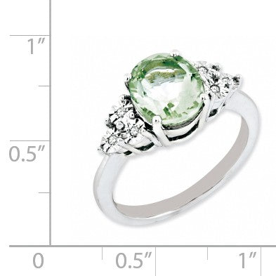 Alternate view of the Oval Green Quartz &amp; .03 Ctw Diamond Ring in Sterling Silver by The Black Bow Jewelry Co.