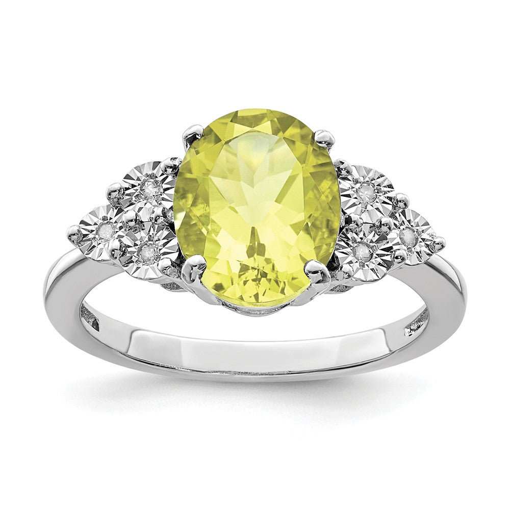 Oval Lemon Quartz & .03 Ctw Diamond Ring in Sterling Silver, Item R9985 by The Black Bow Jewelry Co.