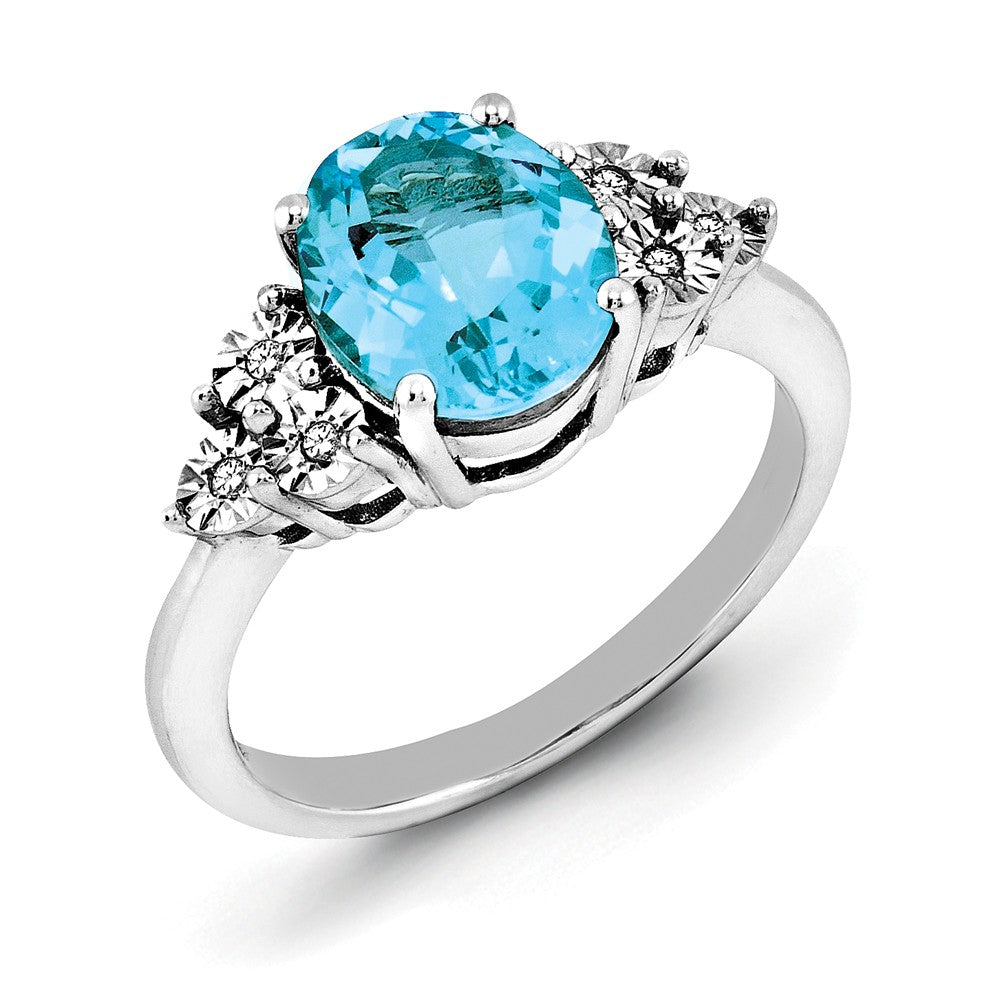 Oval Light Blue Topaz &amp; .03 Ctw Diamond Ring in Sterling Silver, Item R9986 by The Black Bow Jewelry Co.