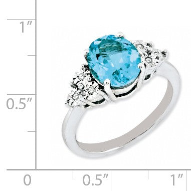 Alternate view of the Oval Light Blue Topaz &amp; .03 Ctw Diamond Ring in Sterling Silver by The Black Bow Jewelry Co.