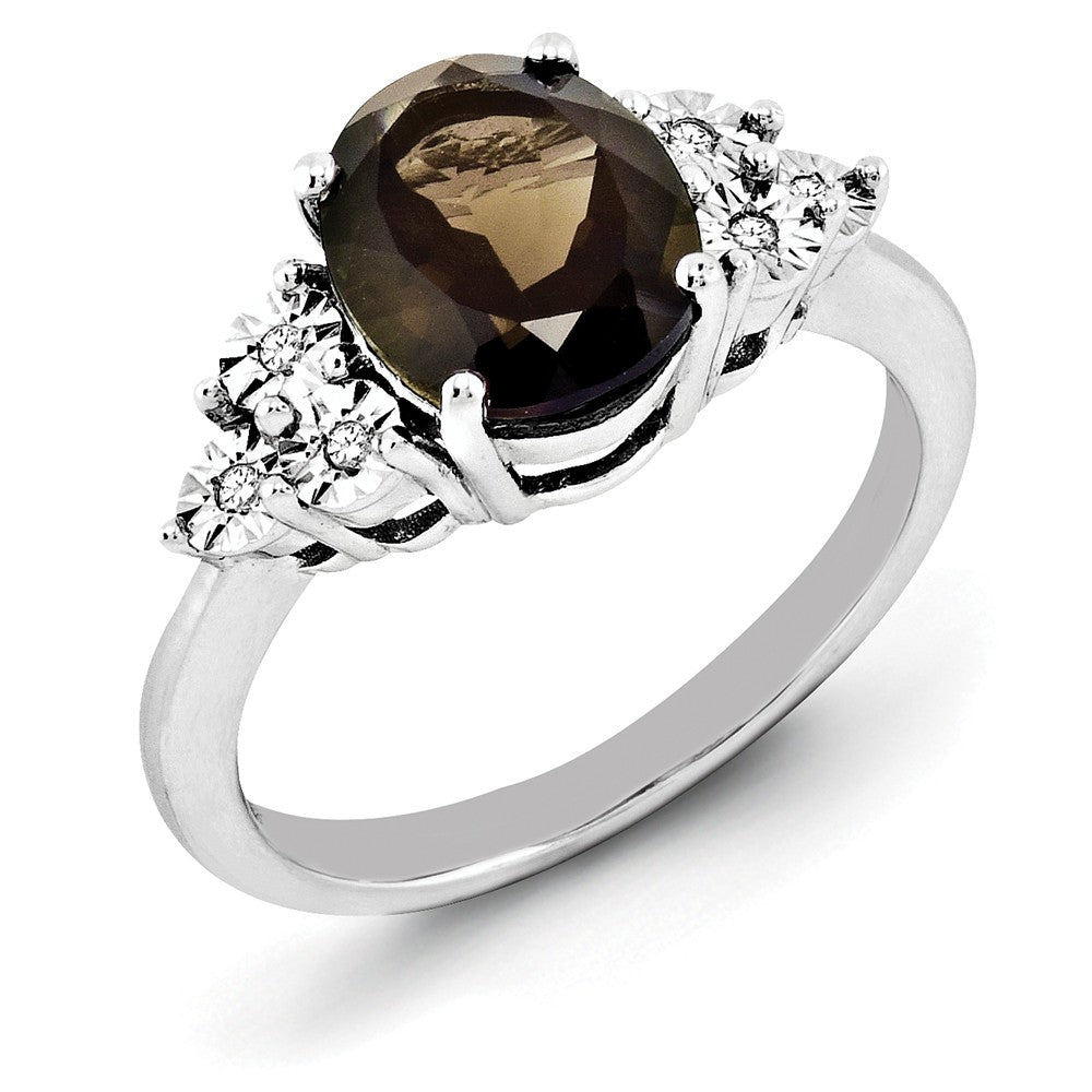 Oval Smoky Quartz & .03 Ctw Diamond Ring in Sterling Silver, Item R9988 by The Black Bow Jewelry Co.