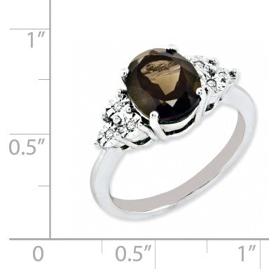 Alternate view of the Oval Smoky Quartz &amp; .03 Ctw Diamond Ring in Sterling Silver by The Black Bow Jewelry Co.