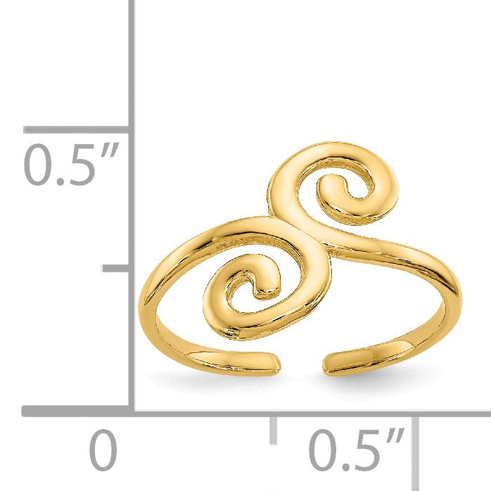 Alternate view of the Swirl Toe Ring in 14K Yellow Gold by The Black Bow Jewelry Co.