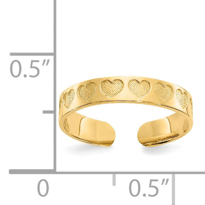 Alternate view of the 3mm Textured Heart Toe Ring in 14K Yellow Gold by The Black Bow Jewelry Co.