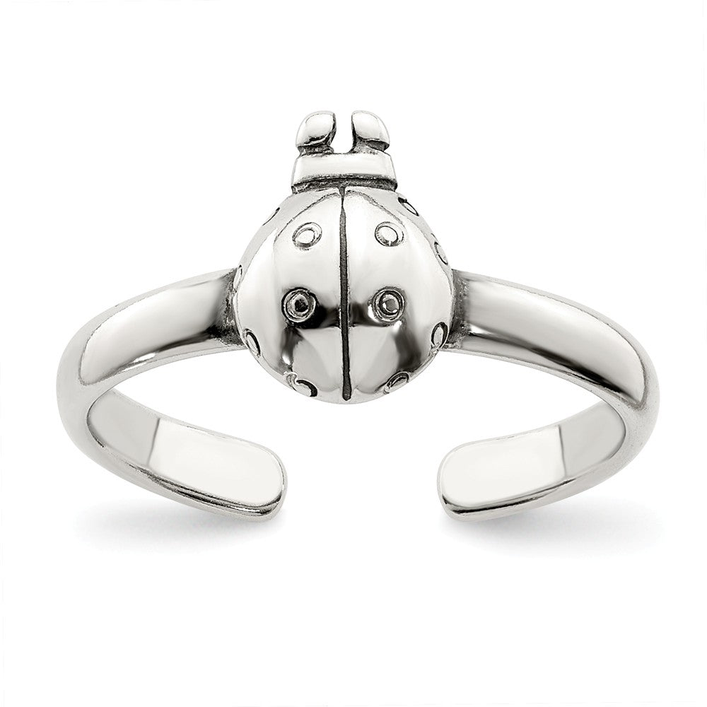 Antiqued Ladybug Toe Ring in Sterling Silver, Item T8042 by The Black Bow Jewelry Co.