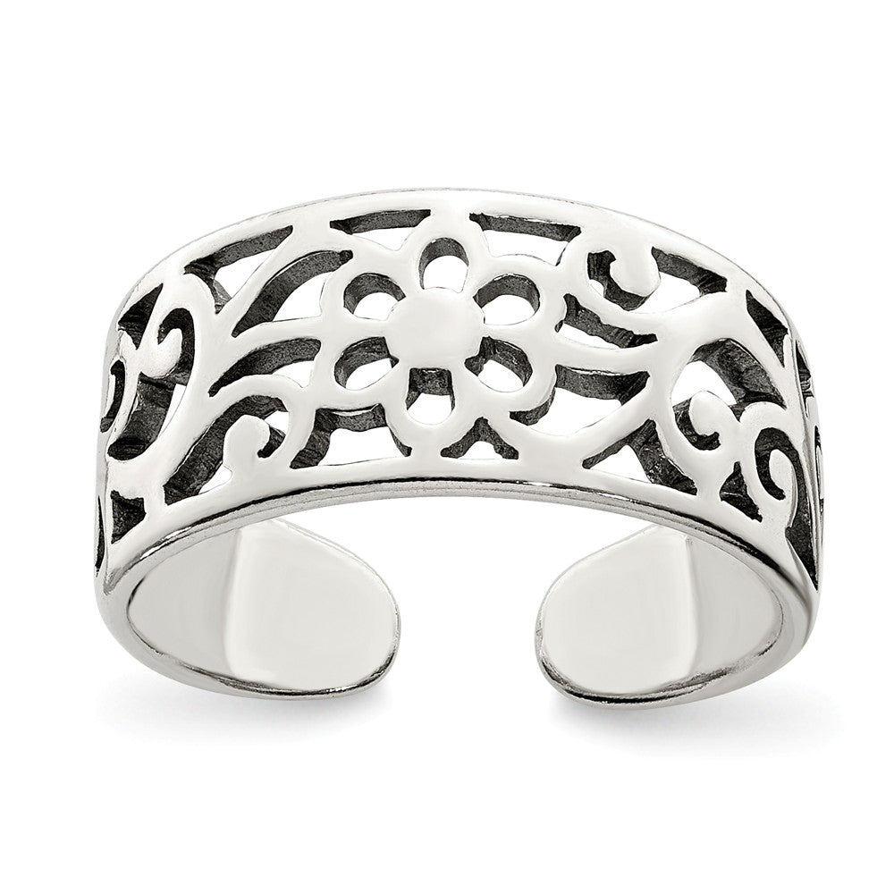 7mm Antiqued Floral Toe Ring in Sterling Silver, Item T8047 by The Black Bow Jewelry Co.