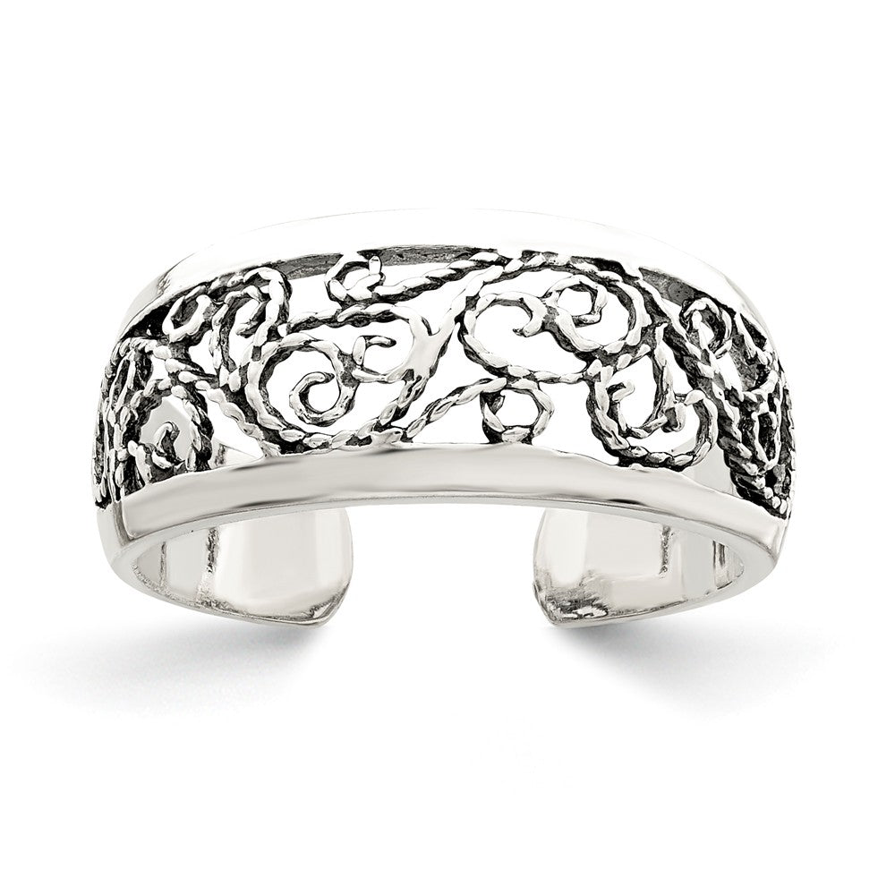 Antiqued Textured Ornate Toe Ring in Sterling Silver, Item T8050 by The Black Bow Jewelry Co.