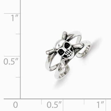 Alternate view of the Antiqued SS Skull and Cross Bones Toe Ring by The Black Bow Jewelry Co.