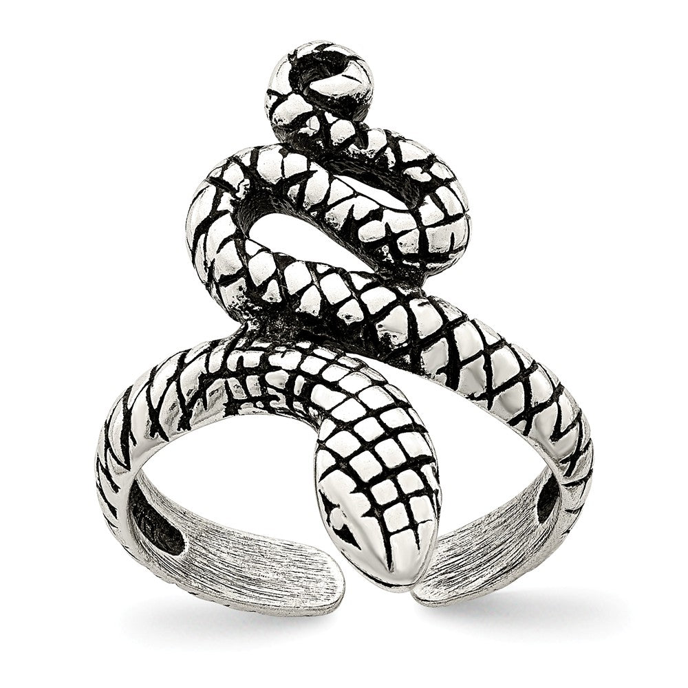 Antiqued Snake Toe Ring in Sterling Silver, Item T8056 by The Black Bow Jewelry Co.