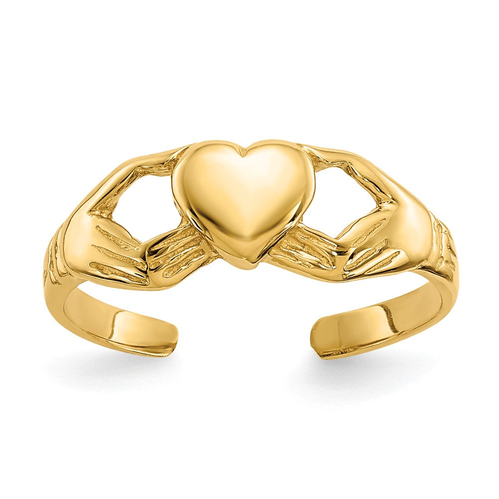 Polished Claddagh Toe Ring in 14 Karat Yellow Gold, Item T8108 by The Black Bow Jewelry Co.
