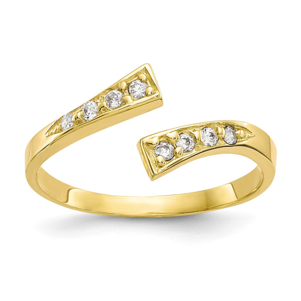 Cubic Zirconia Bypass Toe Ring in 10 Karat Yellow Gold, Item T8112 by The Black Bow Jewelry Co.