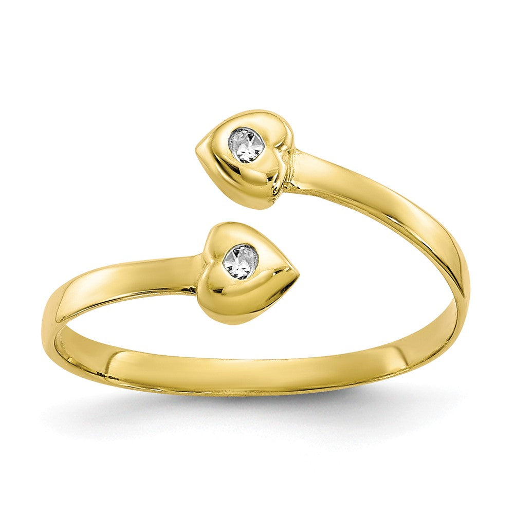 Cubic Zirconia Twin Hearts Bypass Toe Ring in 10K Yellow Gold, Item T8113 by The Black Bow Jewelry Co.