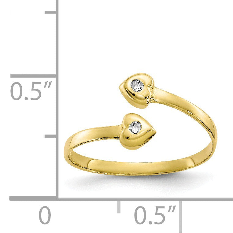 Alternate view of the Cubic Zirconia Twin Hearts Bypass Toe Ring in 10K Yellow Gold by The Black Bow Jewelry Co.