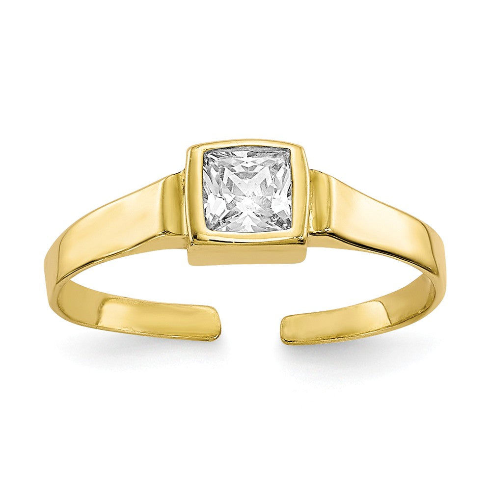 Square Cubic Zirconia Solitaire Toe Ring in 10 Karat Yellow Gold, Item T8116 by The Black Bow Jewelry Co.
