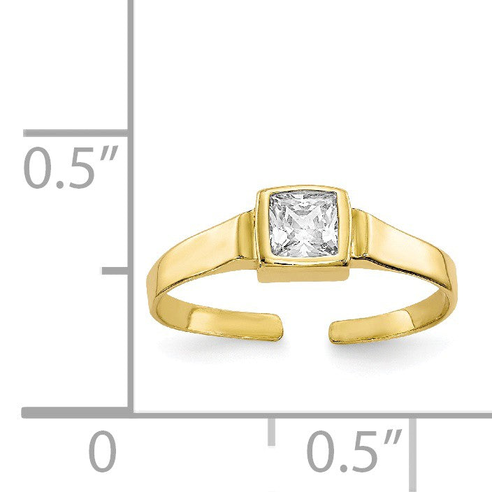 Alternate view of the Square Cubic Zirconia Solitaire Toe Ring in 10 Karat Yellow Gold by The Black Bow Jewelry Co.