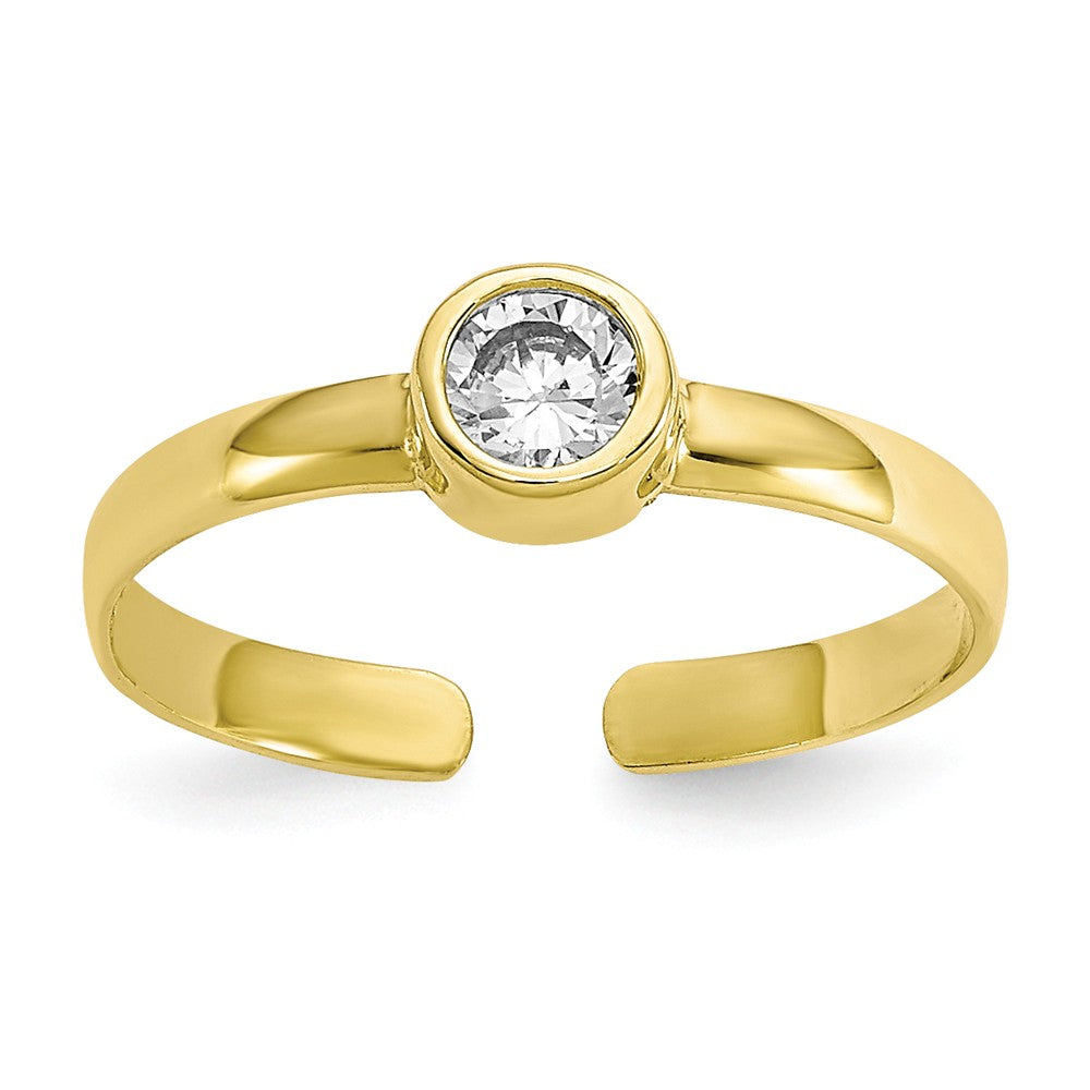 Round Cubic Zirconia Solitaire Toe Ring in 10 Karat Yellow Gold, Item T8117 by The Black Bow Jewelry Co.