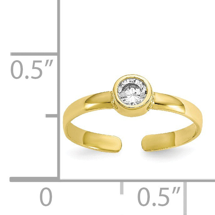 Alternate view of the Round Cubic Zirconia Solitaire Toe Ring in 10 Karat Yellow Gold by The Black Bow Jewelry Co.