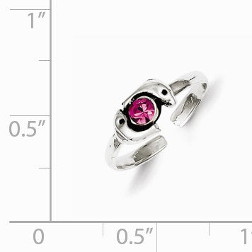 Alternate view of the Dolphin and Pink Cubic Zirconia Toe Ring in Antiqued Sterling Silver by The Black Bow Jewelry Co.