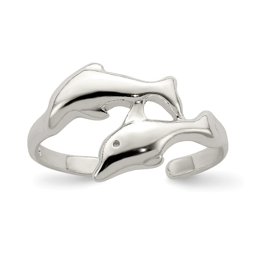 Double Dolphin Toe Ring In Sterling Silver, Item T8122 by The Black Bow Jewelry Co.