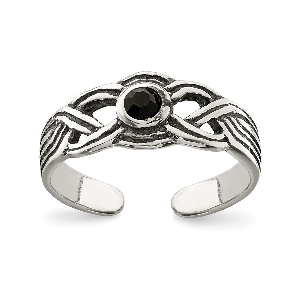 Black Cubic Zirconia Toe Ring in Antiqued Sterling Silver, Item T8123 by The Black Bow Jewelry Co.
