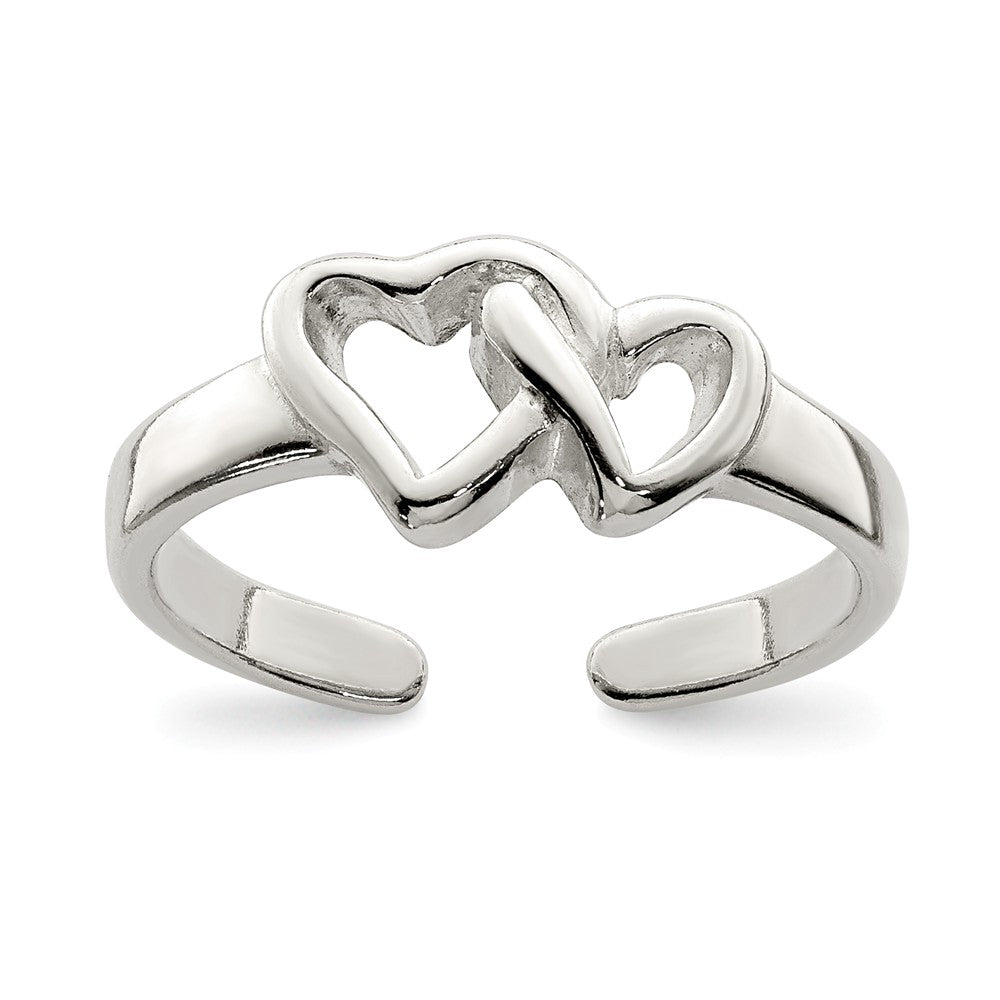 Dual Open Heart Toe Ring in Polished Sterling Silver, Item T8130 by The Black Bow Jewelry Co.
