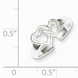 Alternate view of the Dual Open Heart Toe Ring in Polished Sterling Silver by The Black Bow Jewelry Co.