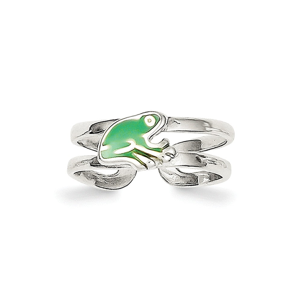 Green Enameled Frog Toe Ring in Sterling Silver, Item T8137 by The Black Bow Jewelry Co.