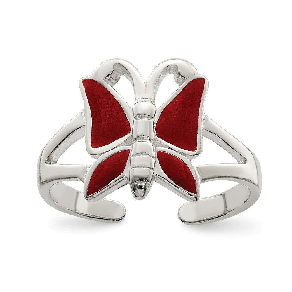 Red Enameled Butterfly Toe Ring in Antiqued Sterling Silver, Item T8138 by The Black Bow Jewelry Co.
